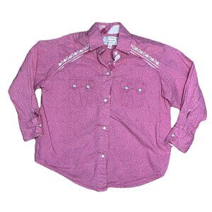 Vintage Panhandle Pearl Snap Shirt Girls Size Small Pink Paisley Cowgirl Western